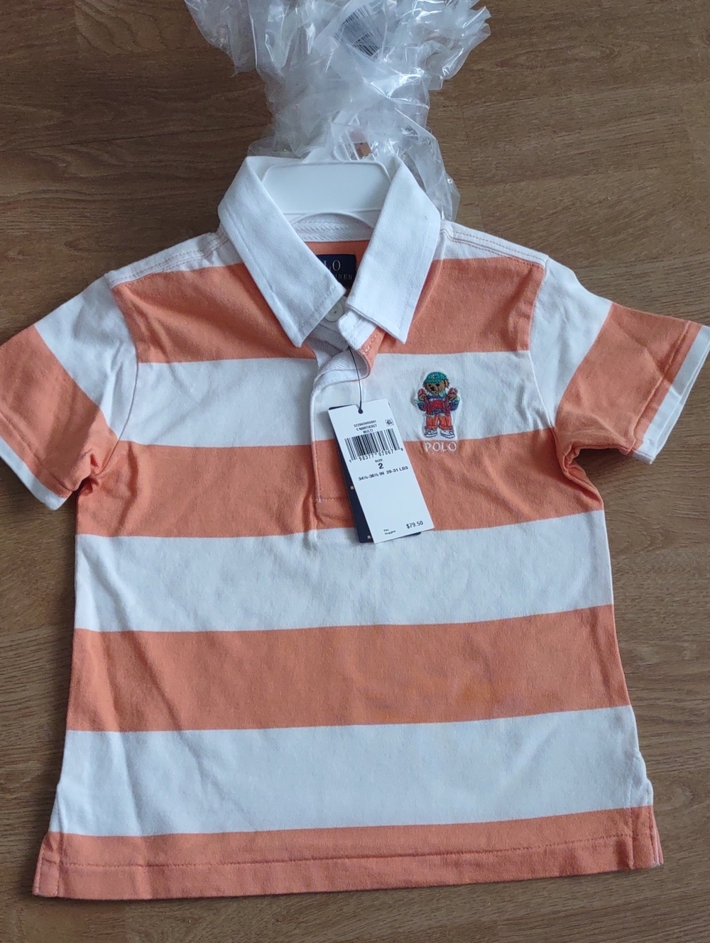 Polo by Ralph Lauren Peach & White Striped Kids Polo